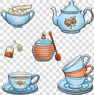 Tea Set  Tea Cup  Teapot  Honey  Tea Bag  Sugar  Coffee   Teapot  HD Png Download