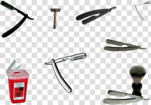 Straight Razor  Brushes  Disposable Bin And Razor Blades   Straight Razor Vs Safety Razor  HD Png Download