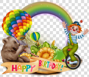 Cadre Png  Clown   Happy Birthday Frame Png With Animals  Transparent Png