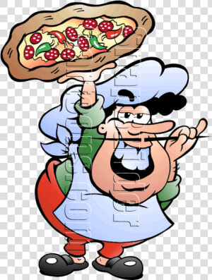 Pizza Baker Holding Pizza And Twirling Mustache   Italien Caricature  HD Png Download