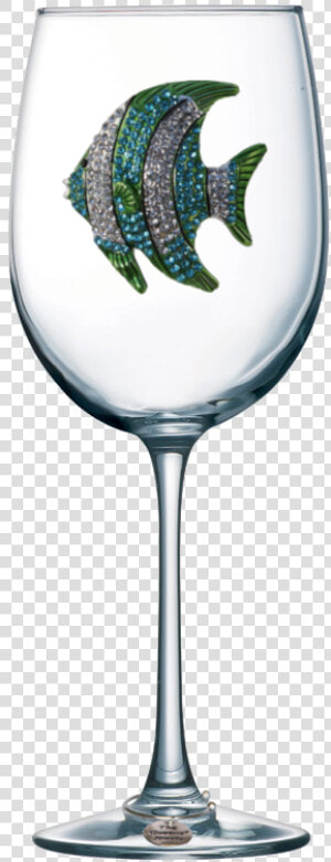 Turquoise Tropical Fish Jeweled Stemmed Wine Glass   Etching Wine Glass Mom  HD Png Download