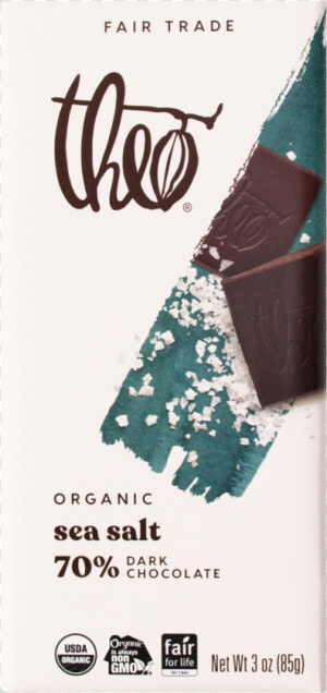 Theo Sea Salt 70  Dark Chocolate  3 Oz   Theo Chocolate Dark Chocolate Og Ginger 3 Oz  HD Png Download