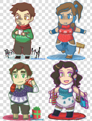 “ “ Mako  Korra  Bolin  And Asami Christmas Sweater   Mako Bolin Chibi  HD Png Download