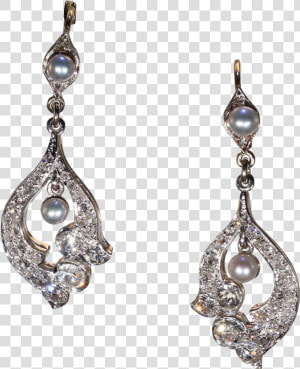 Antique Edwardian Diamond Pearl Earrings 18k Gold Platinum  HD Png Download