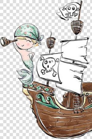  watercolor  merboy  mermaid  pirate  ship  skullandcrossbones   Cartoon  HD Png Download