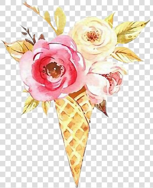  cone  icecream  icecreamcone  flower  glamour  red   Watercolor Painting  HD Png Download