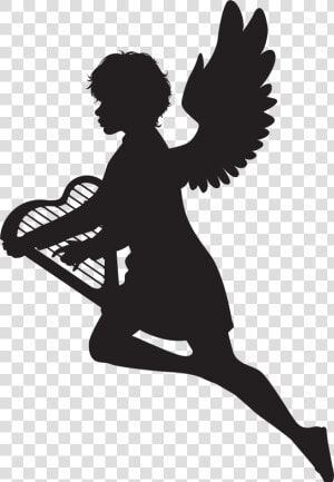 Charlies Angels Silhouette   Angel Playing Harp Graphic  HD Png Download