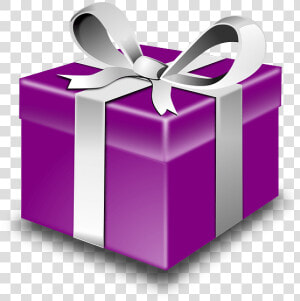 Purple Gift Box With Silver Ribbon   Purple Christmas Present Cartoon  HD Png Download