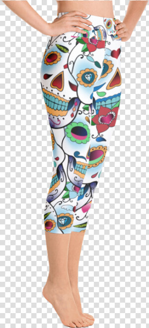 Colorful Sugar Skull Yoga Capri Leggings   Leggings  HD Png Download