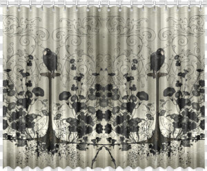 Crow With Flowers On Vintage Background Window Curtain   Window Valance  HD Png Download