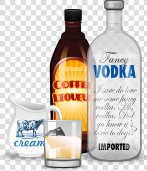 White Russian Cocktail Ingredients   Glass Bottle  HD Png Download