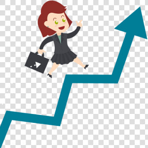 Cartoon Business Woman Walk Up With Blue Stock Arrow   Business Cartoon Women Png  Transparent Png