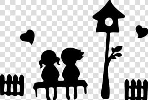 Silhouette Of A Boy And Girl Sitting   Png Download   Boy And Girl Sitting On A Bench  Transparent Png