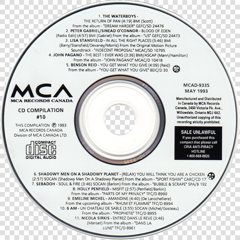 Transparent Clipart Cds For Sale   Label Cd Mca Records  HD Png DownloadTransparent PNG