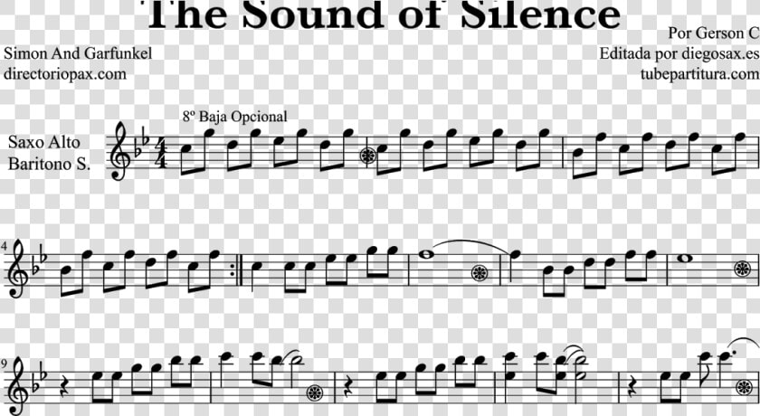 The Sound Of Silence By Simon And Garfunkel Sheet Music   Sound Of Silence Partitura Sax Alto  HD Png DownloadTransparent PNG