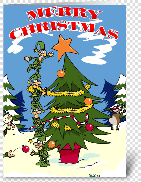 Elves Decorating A Christmas Tree Greeting Card  HD Png DownloadTransparent PNG