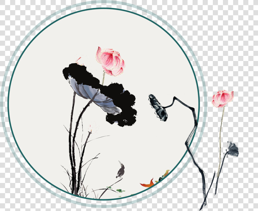 Hand painted Cartoon Ink Lotus Decorative   New Painting On Dress  HD Png DownloadTransparent PNG