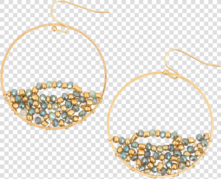  gold Hoop With Twisted Aqua  amp  Gold Beads   Earrings  HD Png DownloadTransparent PNG