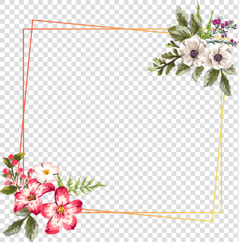  flower  square  frame  golden  glitter  geometric   Trang Trí Thiệp Cuoi  HD Png DownloadTransparent PNG