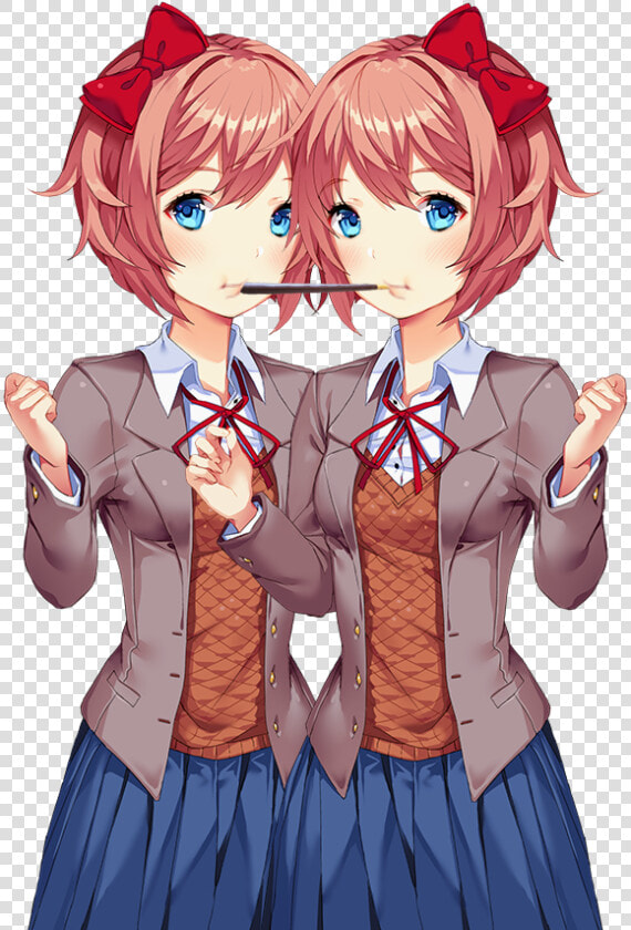 Sayori And Sayori Eating Pocky   Doki Doki Literature Club Sayori Png  Transparent PngTransparent PNG