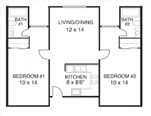 Studio 1 Bathroom Apartment For Rent At Central Perk   Two Bedroom Two Bathroom House Floor Plan  HD Png DownloadTransparent PNG