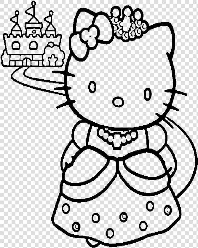 Hello Kitty And A Nice Castle Coloring Page   Free Printable Barbie Princess Coloring Pages  HD Png DownloadTransparent PNG