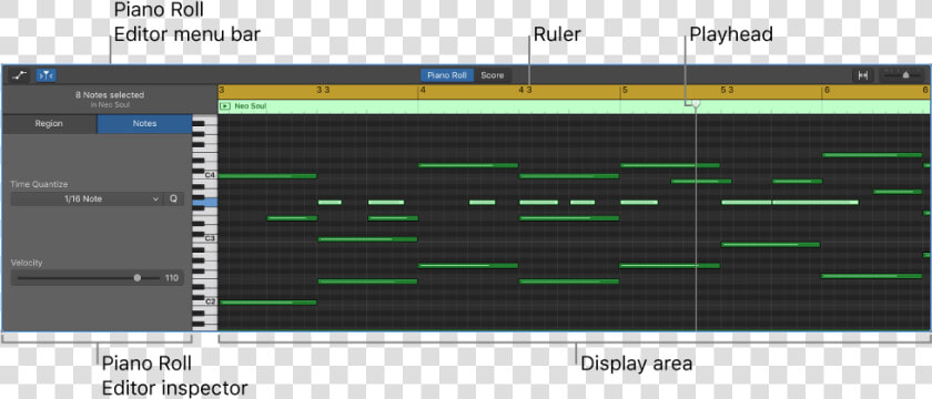 Piano Roll Editor  Pointing Out Midi Note Event   Garageband Piano Roll  HD Png DownloadTransparent PNG