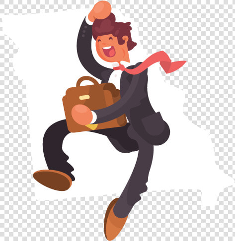 A Jumping Businessman In Front Of An Outline Of Missouri   Cartoon  HD Png DownloadTransparent PNG