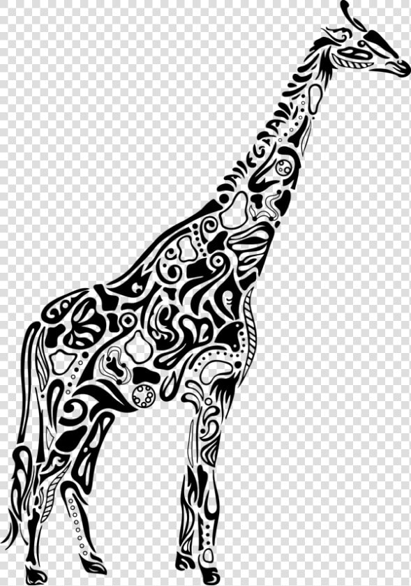 Tribal Giraffe Mom And Baby   Giraffe Drawing With Patterns  HD Png DownloadTransparent PNG