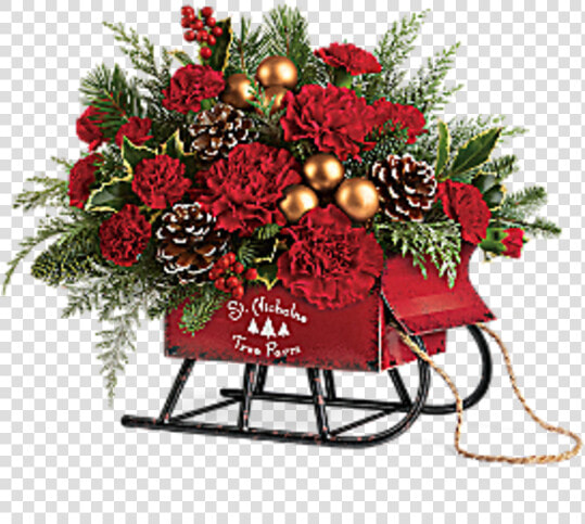 Vintage Sleigh Bouquet By Teleflora   Christmas Sled Flower Arrangement  HD Png DownloadTransparent PNG