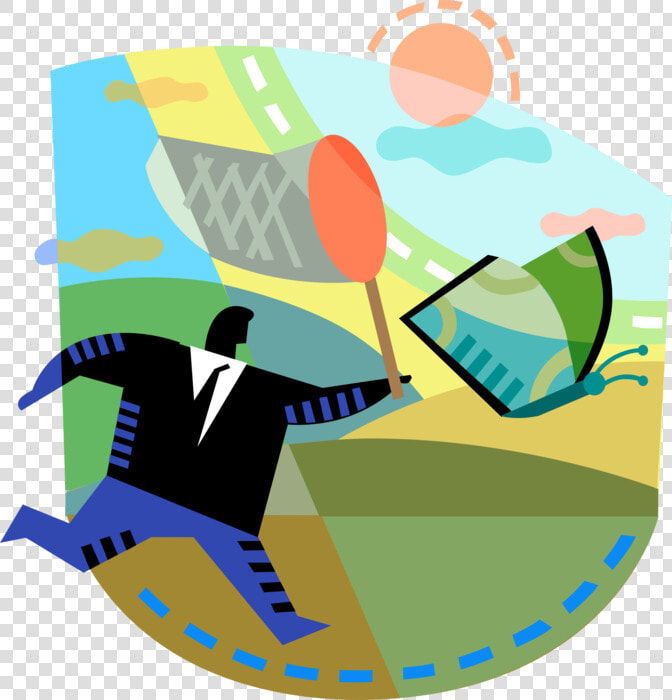 Vector Illustration Of Businessman Chases Elusive Financial  HD Png DownloadTransparent PNG