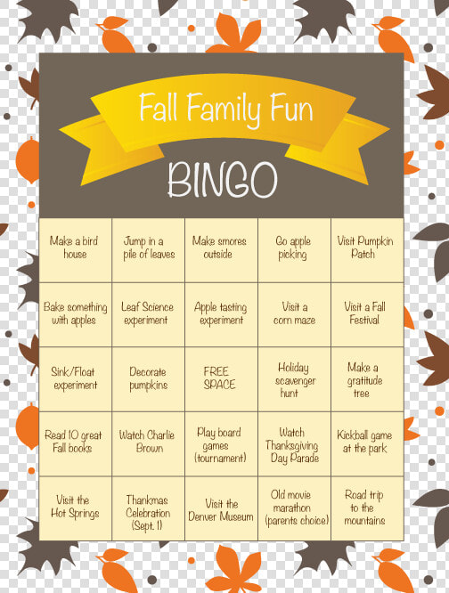 Transparent Fall Family Clipart   Fall Activities Bingo  HD Png DownloadTransparent PNG