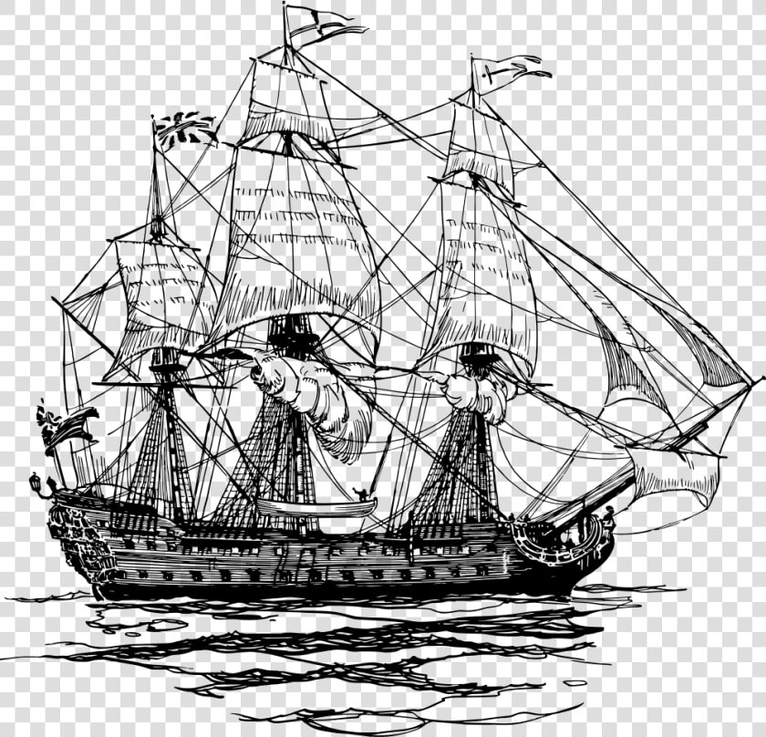 Sailing Ship   Black And White Pirate Ship  HD Png DownloadTransparent PNG