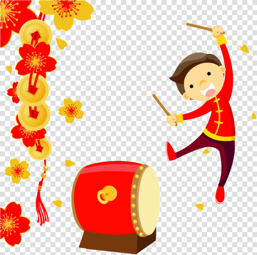 Knocking Drums To Welcome New Year Element Design   Chinese New Year Celebration Clipart  HD Png DownloadTransparent PNG