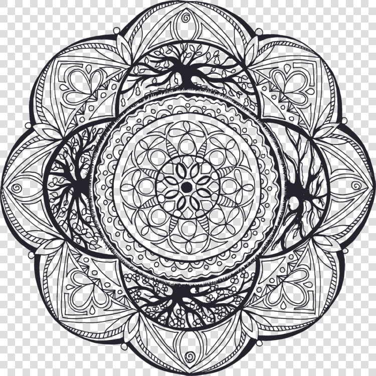 Line Art flower symmetry   Hand Drawn Mandala Png  Transparent PngTransparent PNG