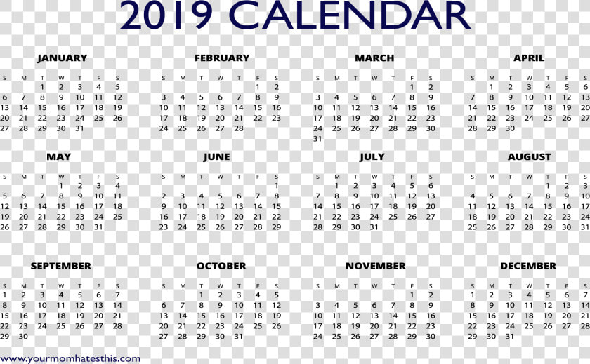 Calendar Png Image   2019 Printable Calendar One Page  Transparent PngTransparent PNG