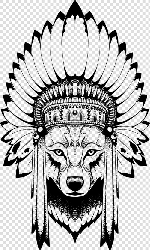 Nevermore ink 186 11 Wolf By Quidames   Wolf With Headdress Drawing  HD Png DownloadTransparent PNG