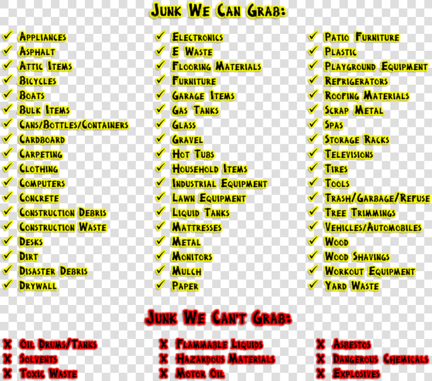 Items We Can Grab List   List Of Junk Removal Items  HD Png DownloadTransparent PNG