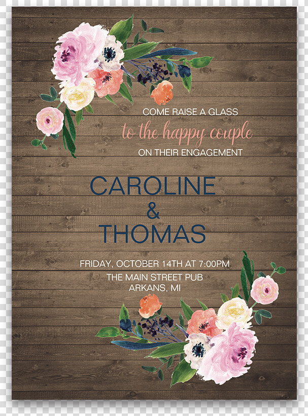 Rustic Floral Watercolor Flowers Engagement Party Invitation   Convite Ruatico Com Flores  HD Png DownloadTransparent PNG