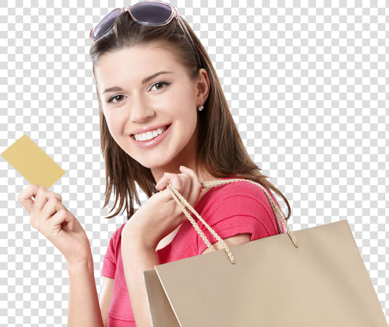 Young Girl Holdind Shopping Bags And Credit Card   Transparent Background Shopping Png  Png DownloadTransparent PNG