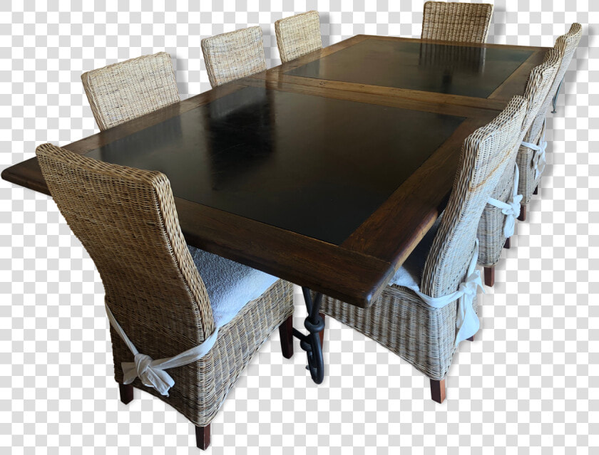 Large Table In Black Stone And Wood With 8 Chairs   Coffee Table  HD Png DownloadTransparent PNG