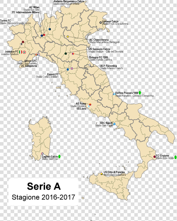 Serie A 2016 17   Italy Map By North East  HD Png DownloadTransparent PNG