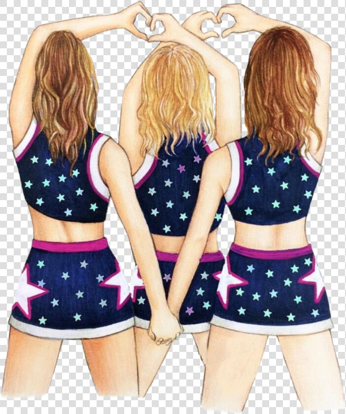 Transparent Cheerleaders Png   Three Best Friend Drawing Girls  Png DownloadTransparent PNG