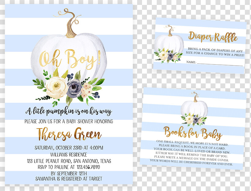 Blue Pumpkin Floral Baby Shower Invitation Pack   Blue Pumpkin Baby Shower Invitations  HD Png DownloadTransparent PNG