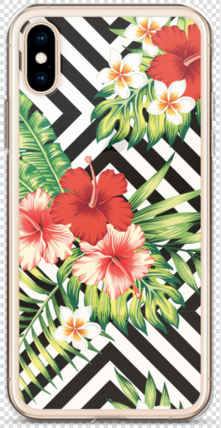 Pretty Hibiscus Flowers On Black Chevron Design Iphone   Tropical Red Pattern  HD Png DownloadTransparent PNG