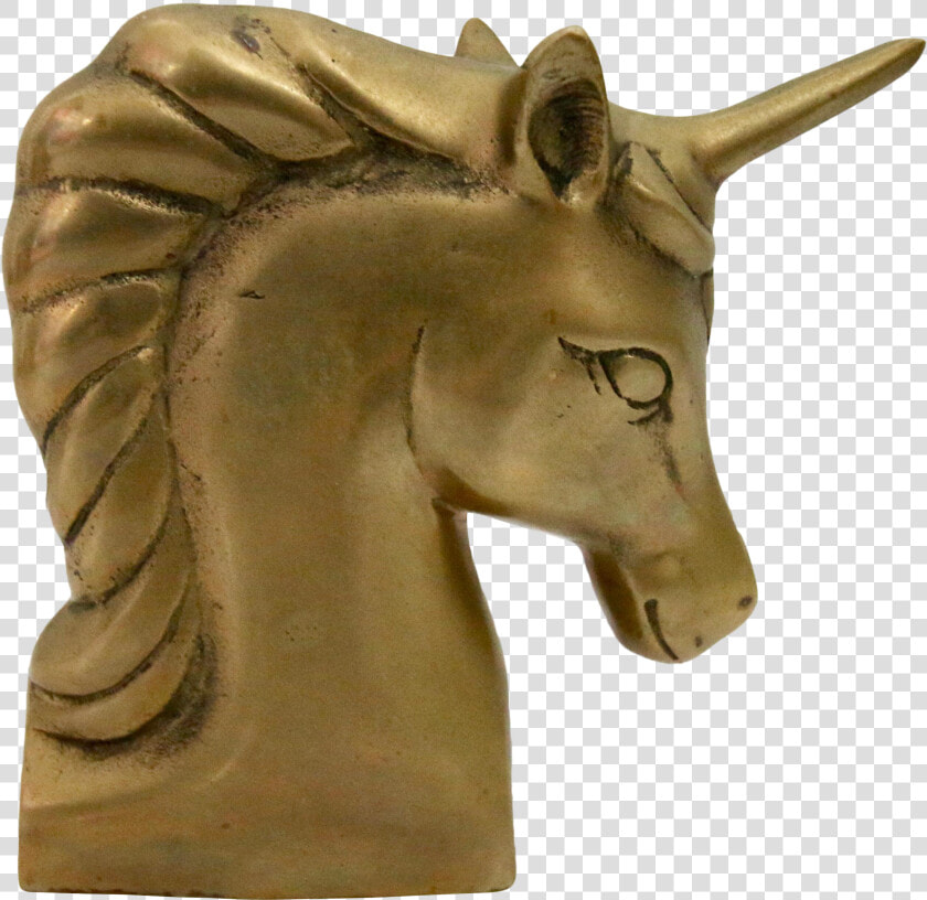 Vintage Brass Unicorn Head Book End On Chairish   Bronze Sculpture  HD Png DownloadTransparent PNG