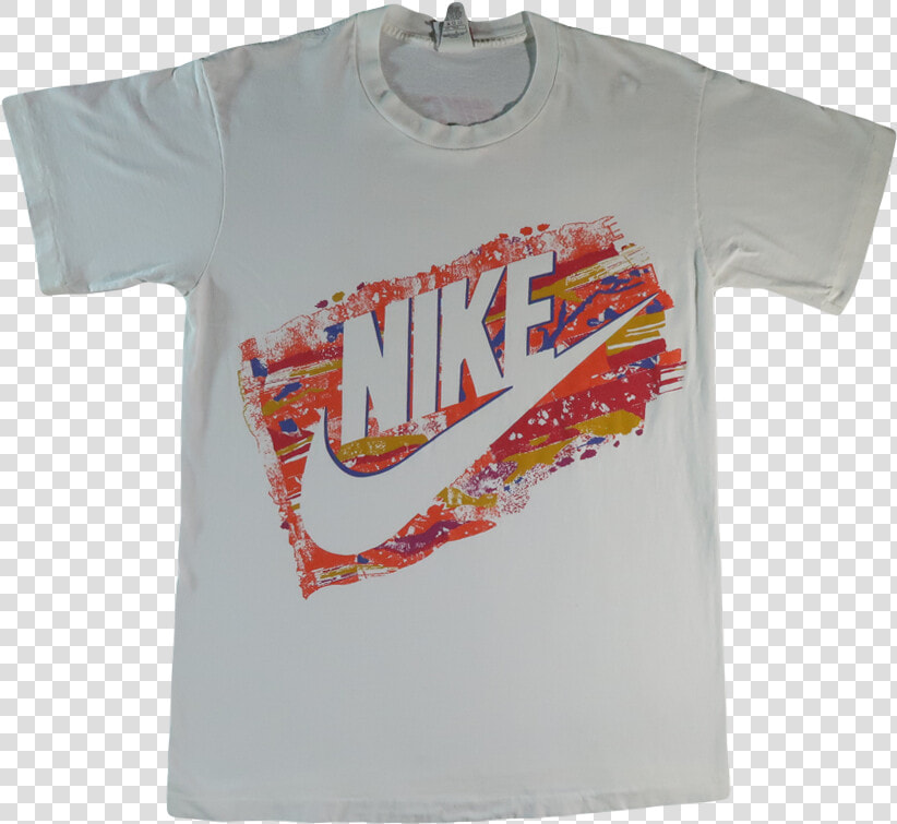 Rare Vintage Nike T Shirt 80s 90s Tee   Nike White Colorful Shirt  HD Png DownloadTransparent PNG