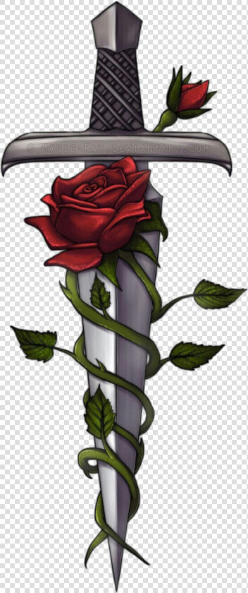  dagger  knife  rose  vine  thorns  stab  cut  poke   Rose And Sword Tattoo  HD Png DownloadTransparent PNG