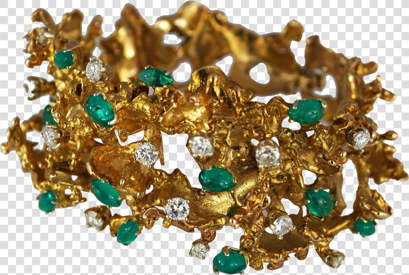 Emerald Diamond 14k Gold Freeform Bracelet Vintage   Vintage Ring Emerald Diamond Gold Cabochon  HD Png DownloadTransparent PNG