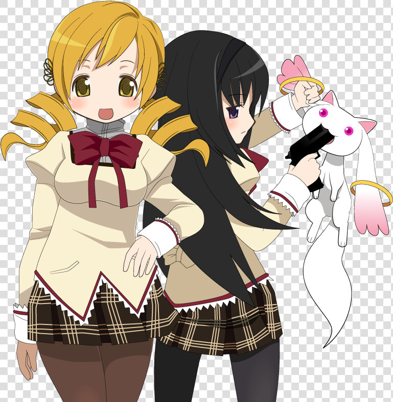 Akemi Homura  Tomoe Mami  And Kyubey Drawn By Kuro   Cartoon  HD Png DownloadTransparent PNG